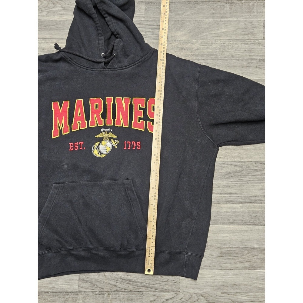 Vintage Marine Simper Fi Black Hoodie Size X-Large Sleeve Spellout MV Sport - Picture 8 of 8